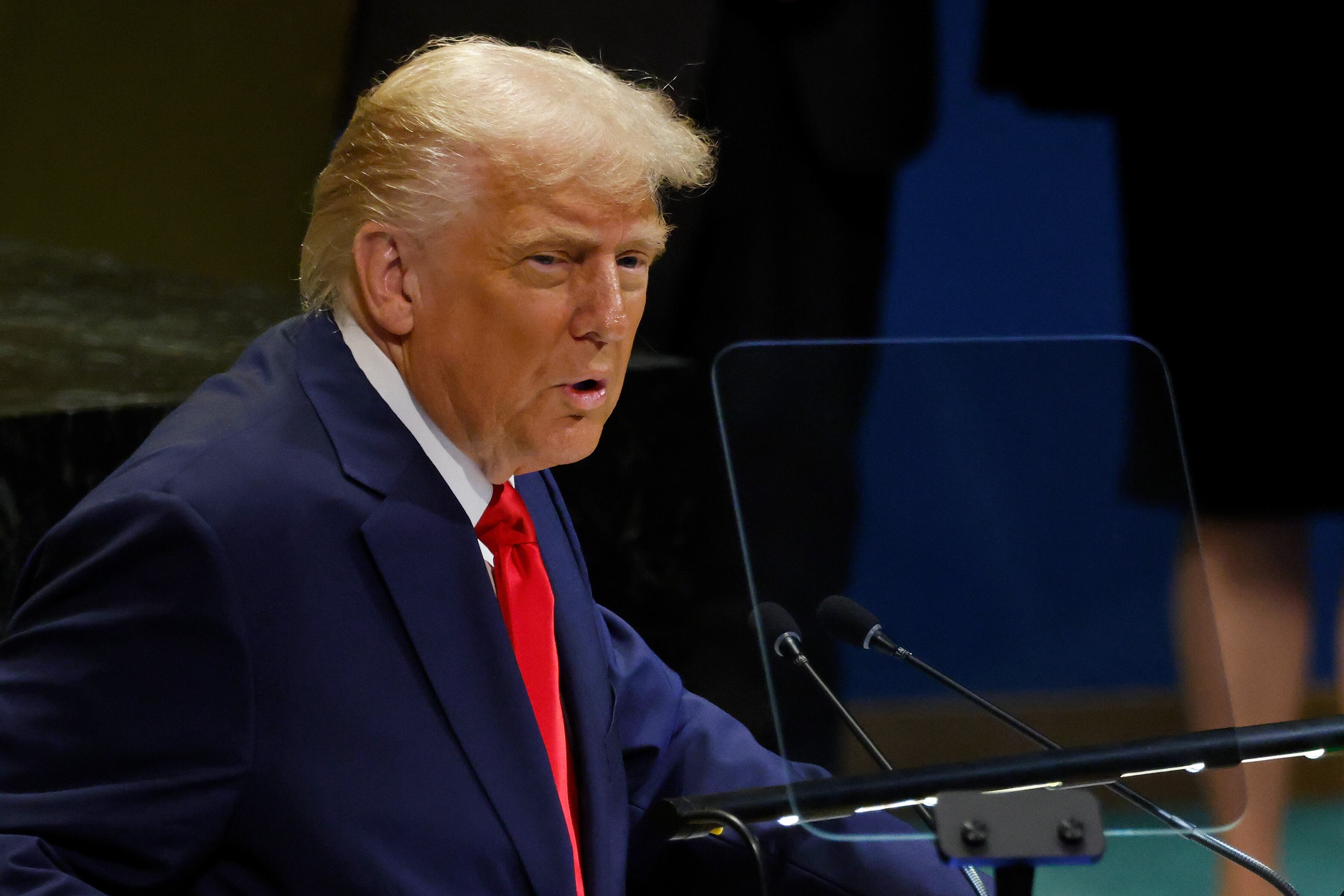 El presidente de Estados Unidos, Donald Trump, durante la 80° Asamblea General de la ONU. FOTO: Taylor Hill/Getty Images