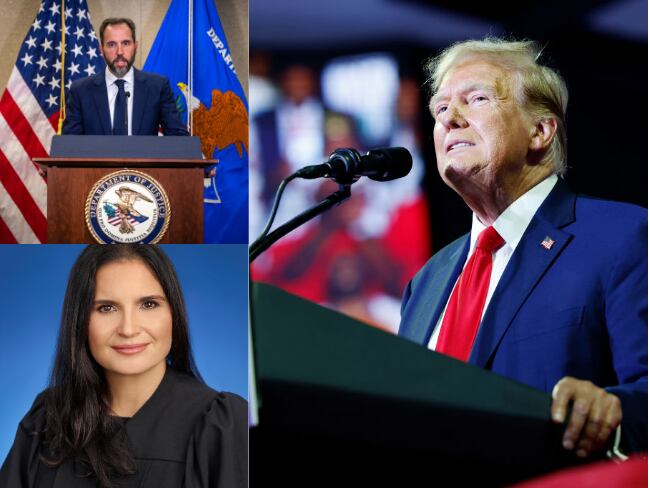 Fiscal especial Jack Smith. Jueza Aileen Cannon. Expresidente Donald Trump.