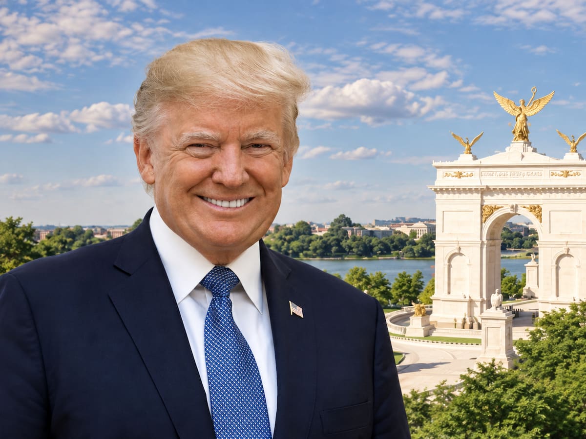 Presidente Trump aseguró que el arco del triunfo de Washington será un complejo militar con drones