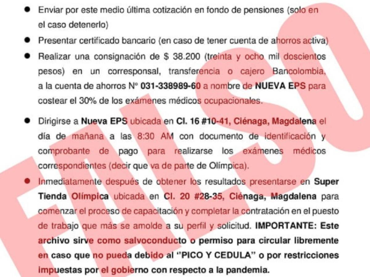 Eps advierte estafa con falsas convocatorias en varios municipios