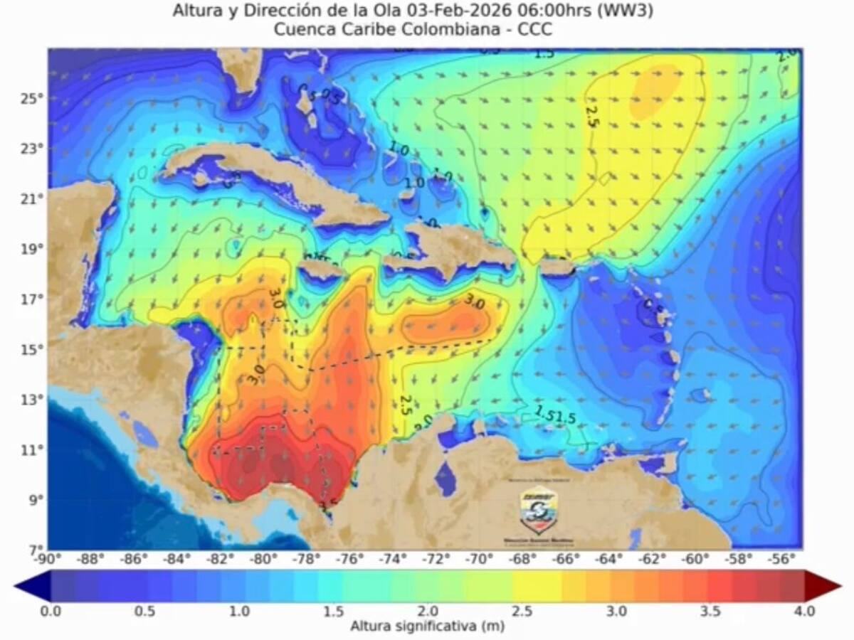 Dimar alerta: olas de hasta 4 metros y fuertes vientos en el Caribe colombiano hasta el 7 de febrero