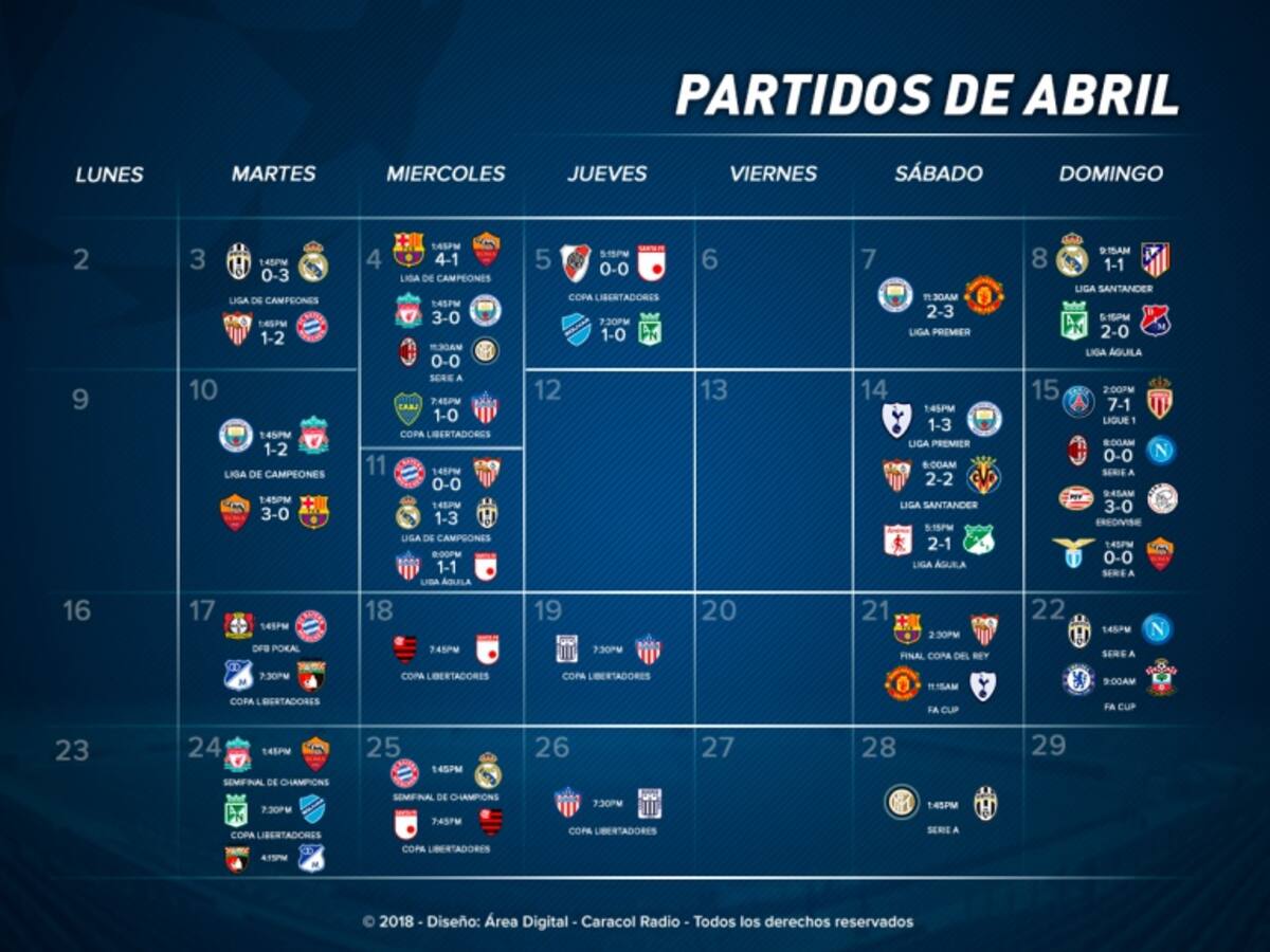 Prográmese con los partidos más destacados de abril