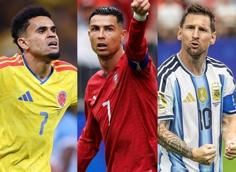 Luis Díaz, Cristiano Ronaldo y Lionel Messi / Composición: Caracol Radio