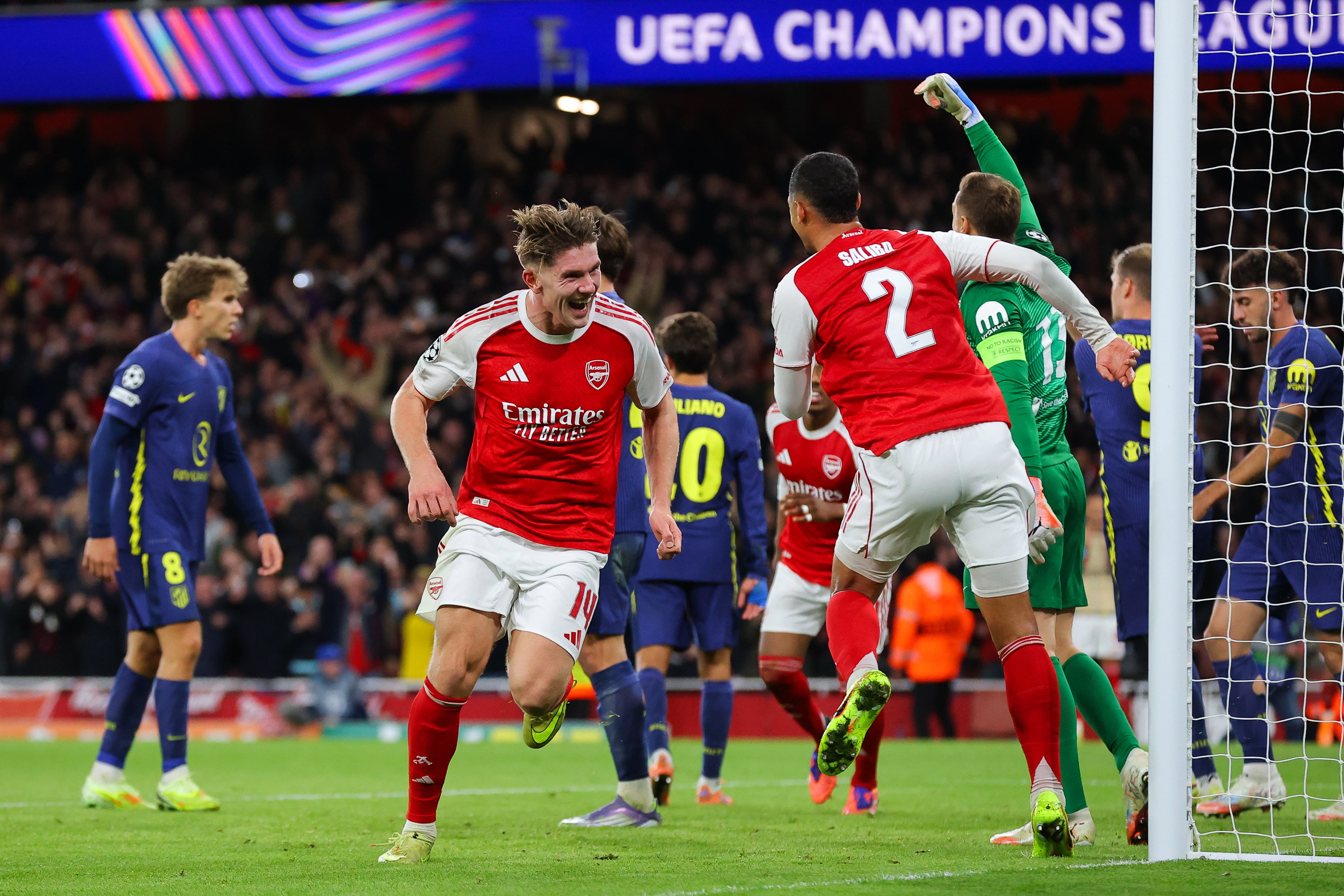 Viktor Gyokeres celebrando su gol con Arsenal en la UEFA Champions League ante Atlético de Madrid / Getty Images