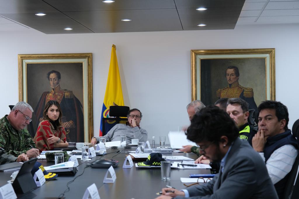 Consejo de seguridad liderado por el presidente Petro en el Ministerio de Defensa. Cortesía: Presidencia de la República.