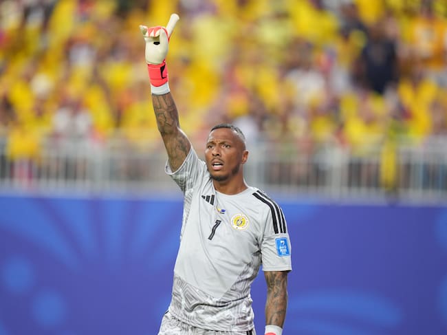 KANSAS CITY, UNITED STATES - JUNE 20: Goalkeeper Eloy Room of Curacao reacts during the 2026 FIFA World Cup First Stage Group E match between Ecuador and Curacao at Arrowhead Stadium (Kansas City Stadium) in Kansas City, Missouri, United States on June 20, 2026. (Photo by Hakan Akgun/Anadolu via Getty Images)