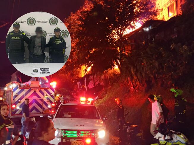 Capturado por generar un incendio que quemó cuatro casas en Medellín- fotos policía y cortesía