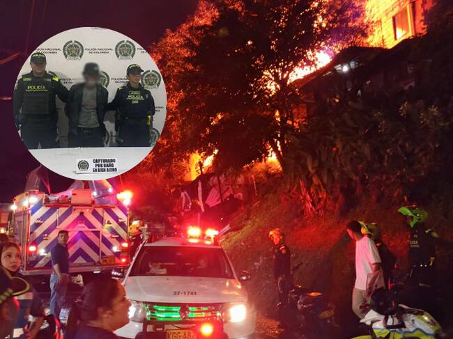 Capturado por generar un incendio que quemó cuatro casas en Medellín- fotos policía y cortesía