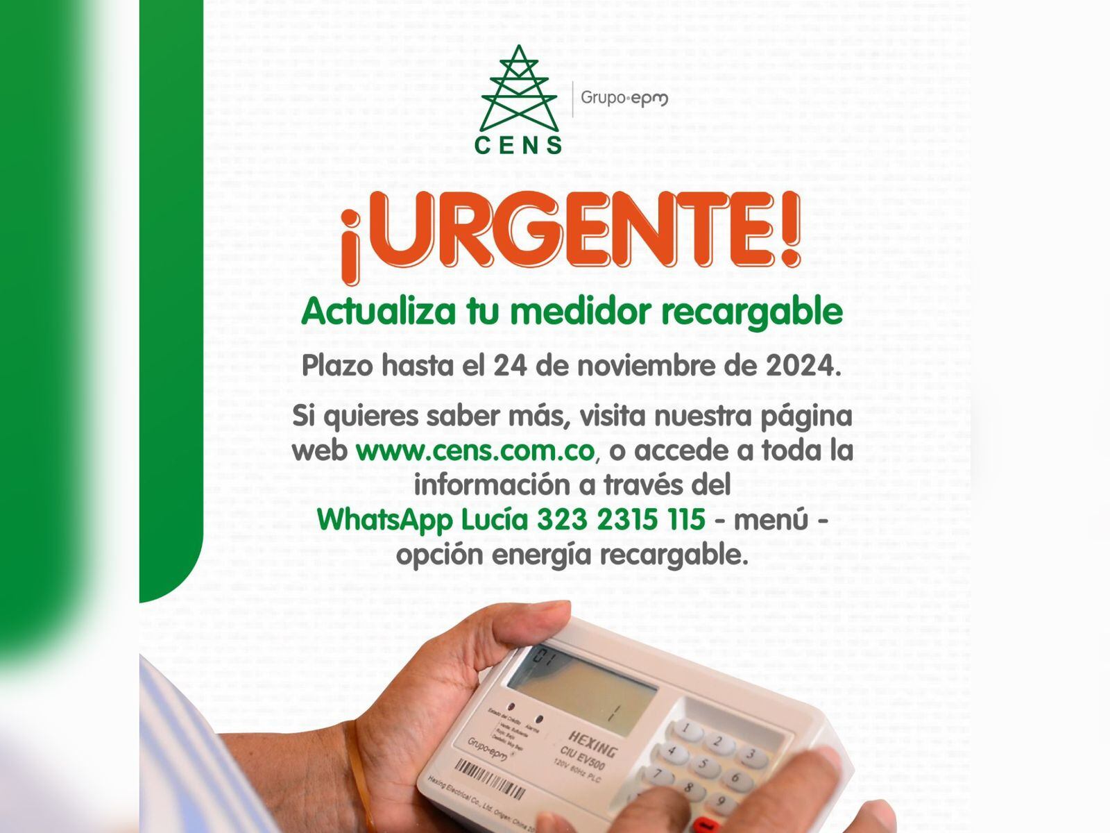 CENS invita a la actualización de los medidores recargables. / Imagen: CENS.