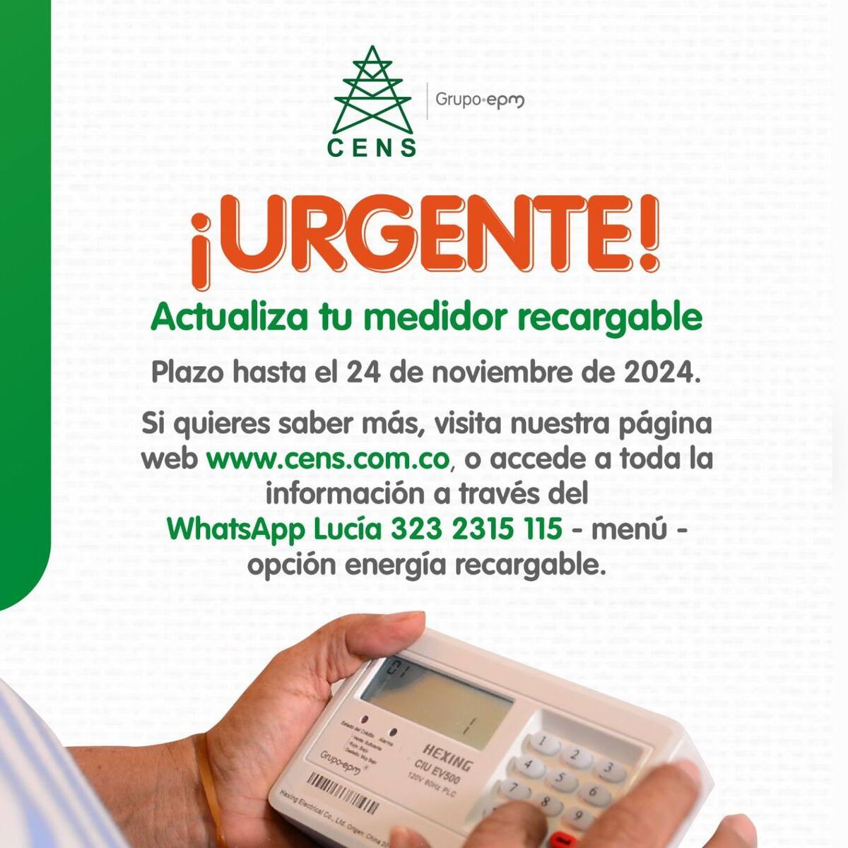 Cerca de 40 mil usuarios deben actualizar el medidor recargable de energía