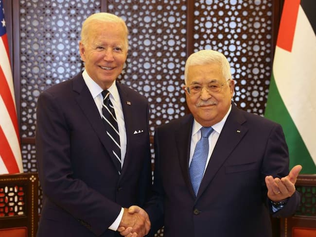 Reunión entre Joe Biden y Mahmud Abbas en Cisjordania. Foto: Getty