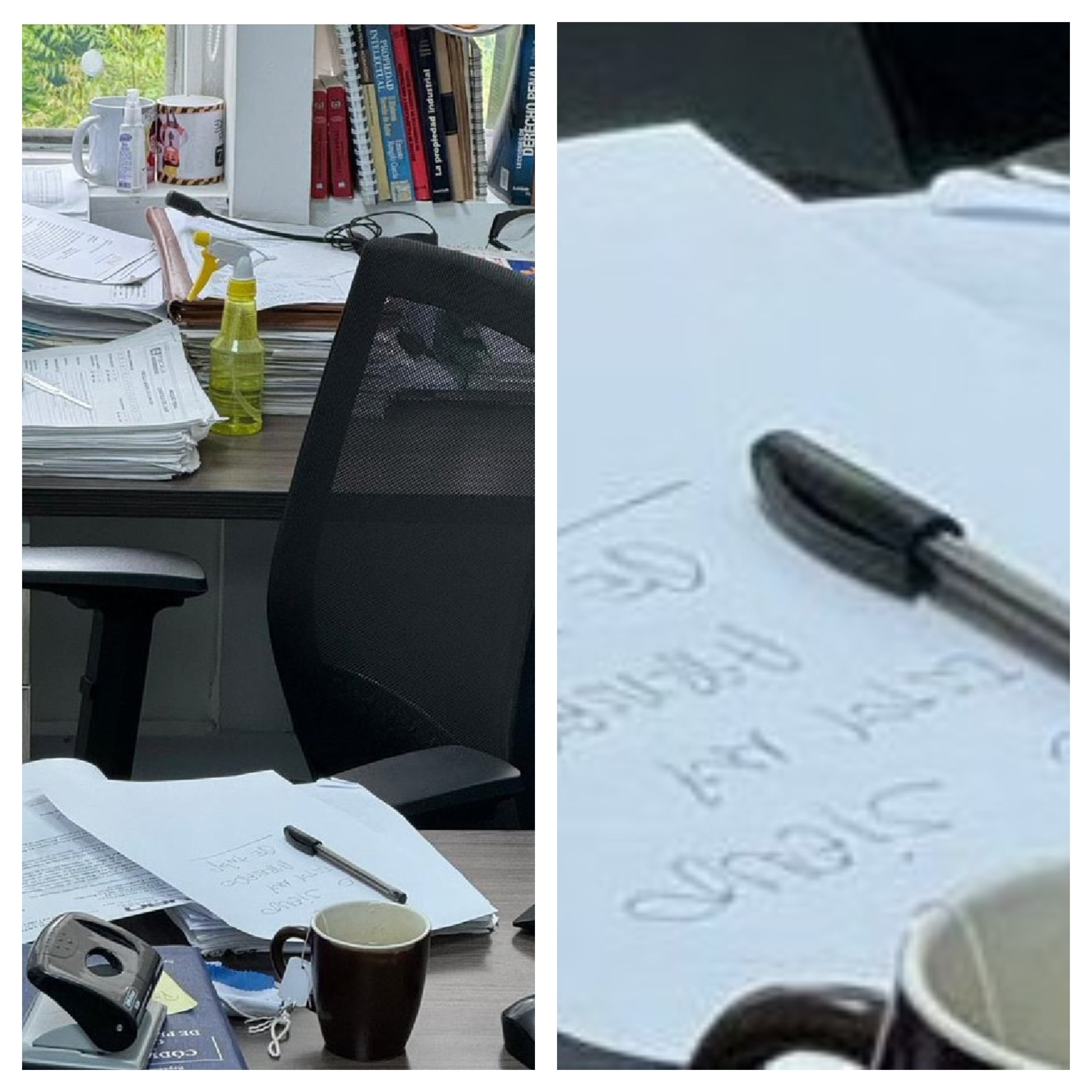 El escritorio y la última nota que dejó el fiscal Carlos Ricardo Gaitán Bazurto, antes de lanzarse