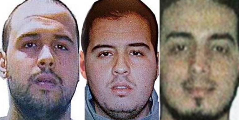 Los dos señalados suicidas y Najim Laachraoui (a la derecha)