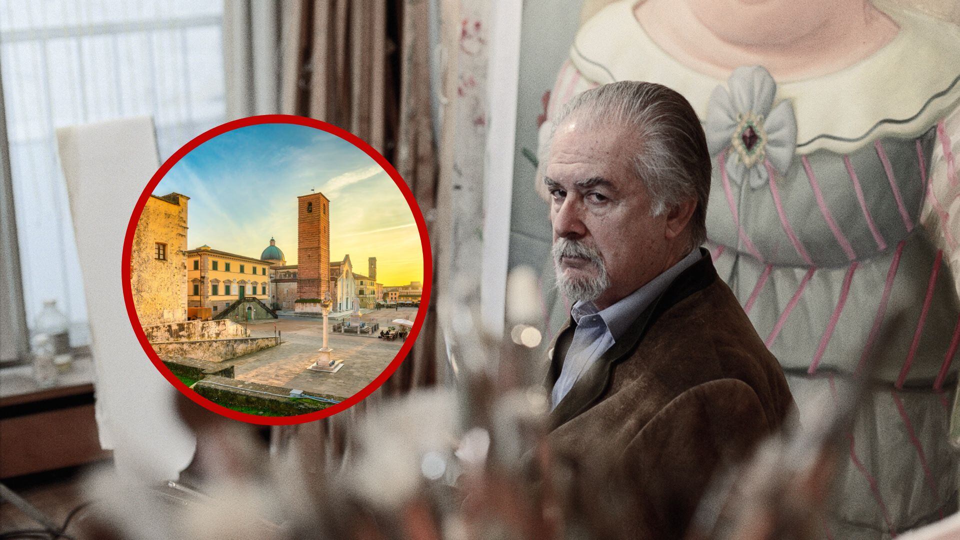 Fernando Botero y plaza de la catedral de Pietrasanta (Italia). Fotos: Getty Images