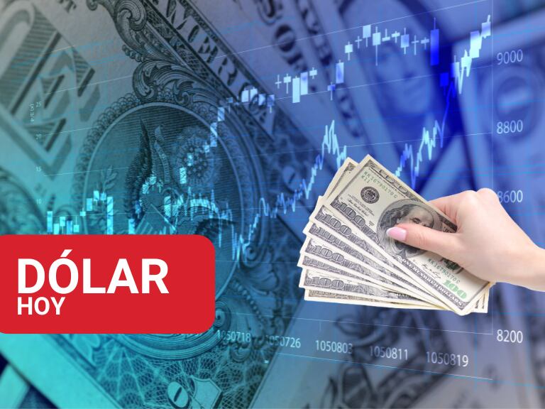 Persona sonteniendo billetes de dólares estadounidenses con ilustraciones de cifras y valores fluctuantes al fondo (Fotos vía Getty Images)