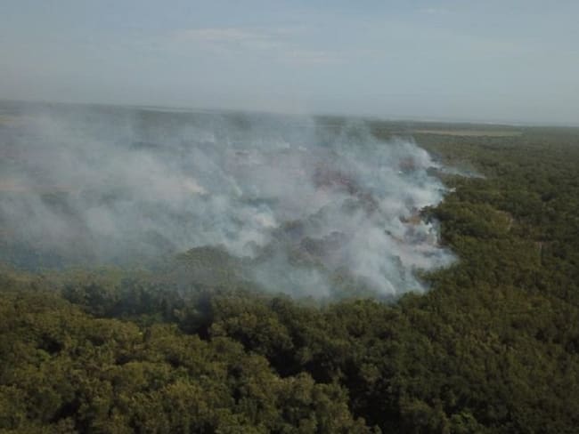 Dos helicóptero apoyarán por nuevos focos de incendio en Isla Salamanca