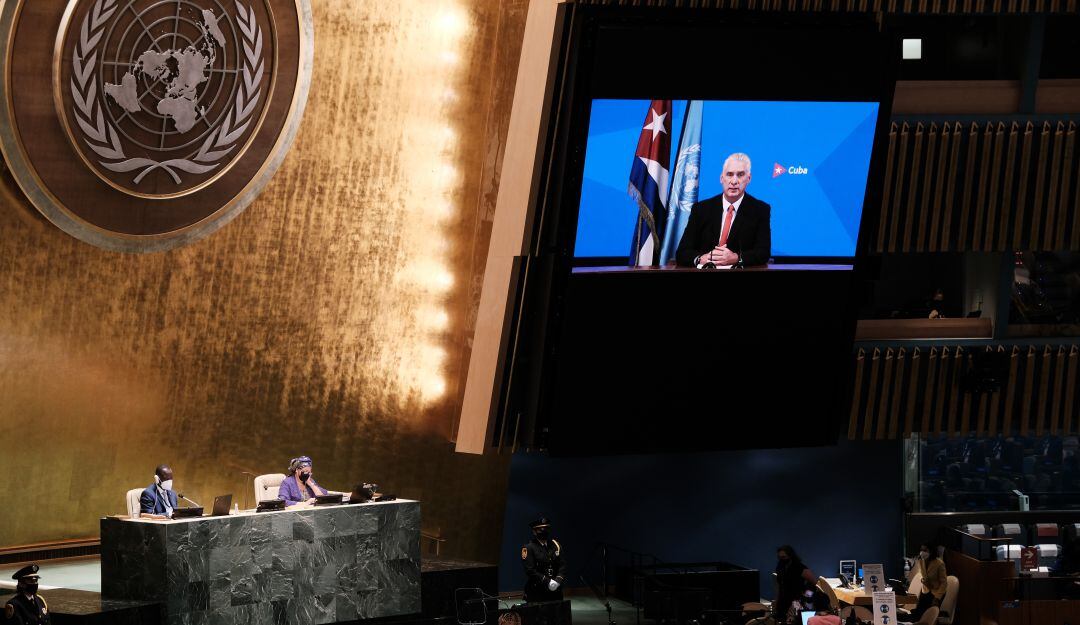 Presentación del vídeo del presidente cubano Miguel Díaz-Canel ante la Asamblea General de las Naciones Unidas.