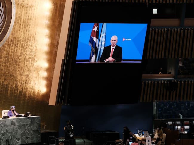 Presentación del vídeo del presidente cubano Miguel Díaz-Canel ante la Asamblea General de las Naciones Unidas.
