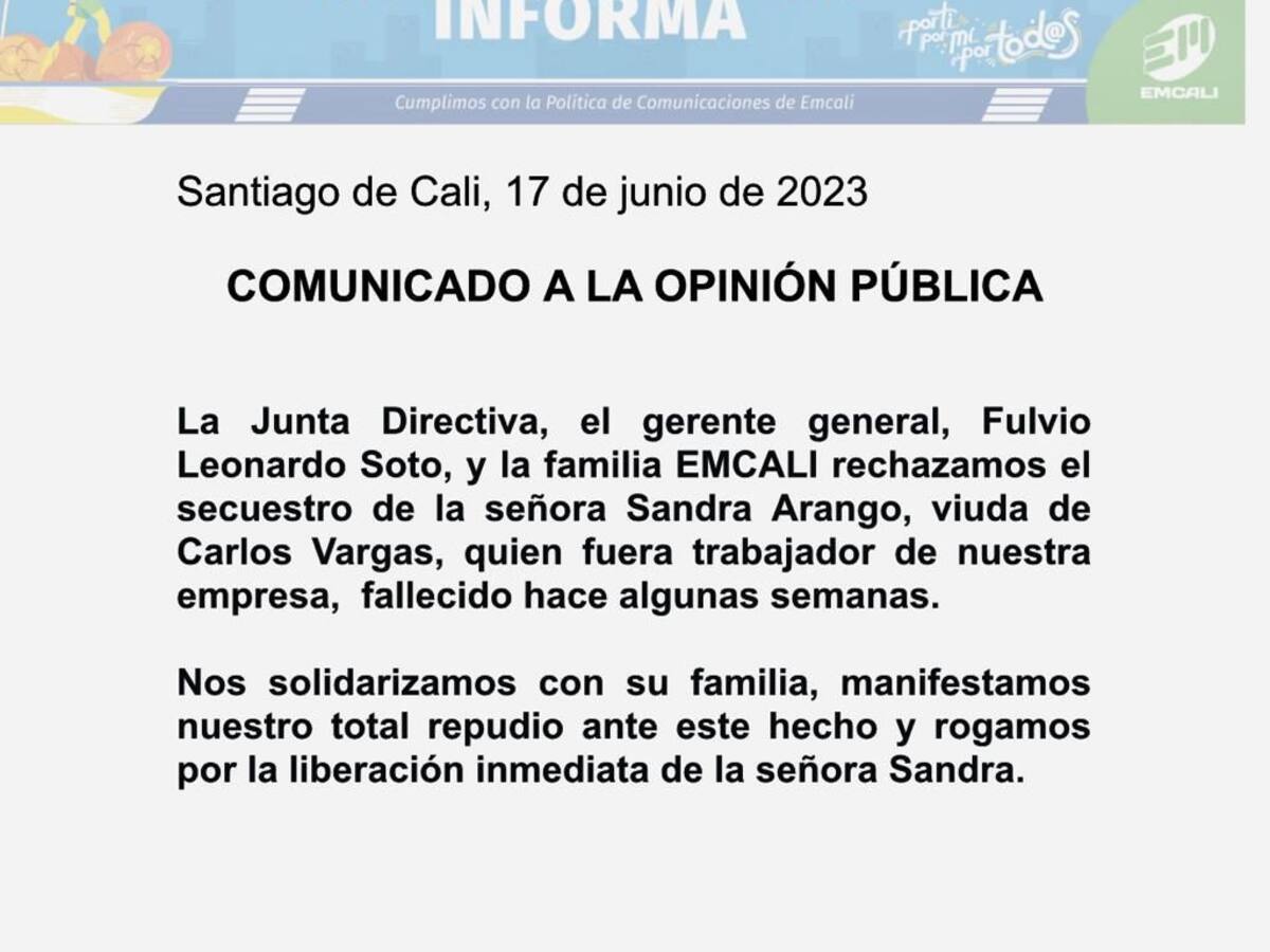 Investigan secuestro de esposa de líder sindical en Cali