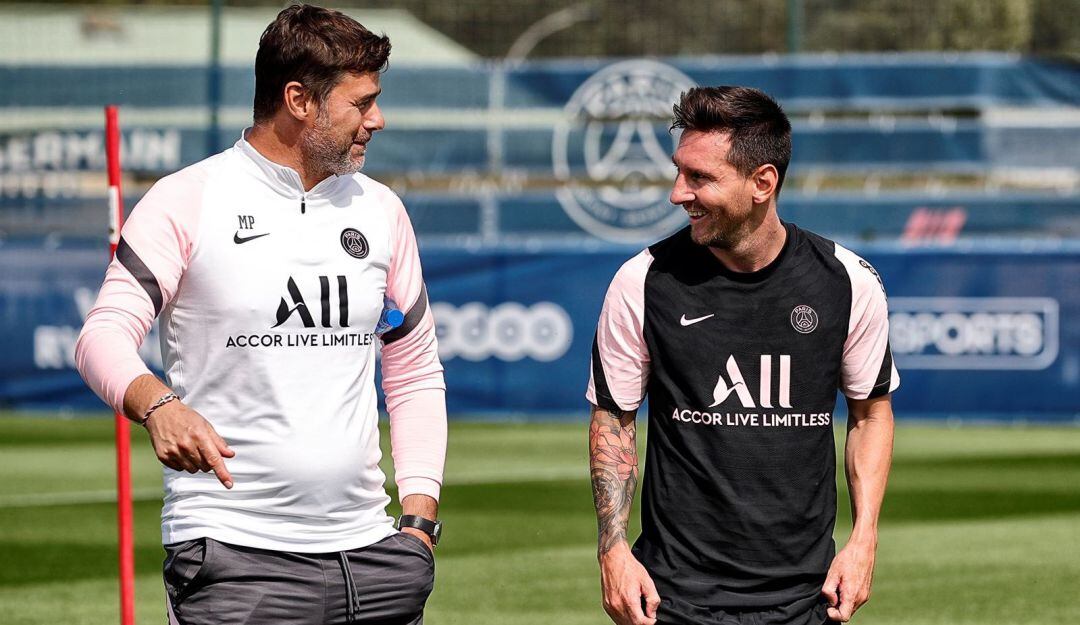Mauricio Pochettino y Lionel Messi en el PSG