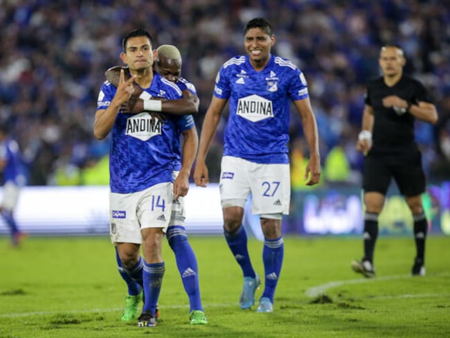 David Mackalister Silva celebra el gol del triunfo de Millonarios ante el Junior / Colprensa.