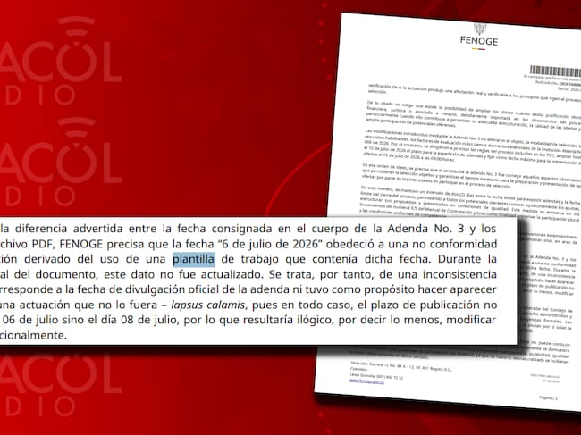 El director del Fenoge respondió a la Procuraduría. Según su director Brayan Giraldo, la Adenda número 3 no alteró "los factores de evaluación ni los demás elementos esenciales de la invitación abierta".