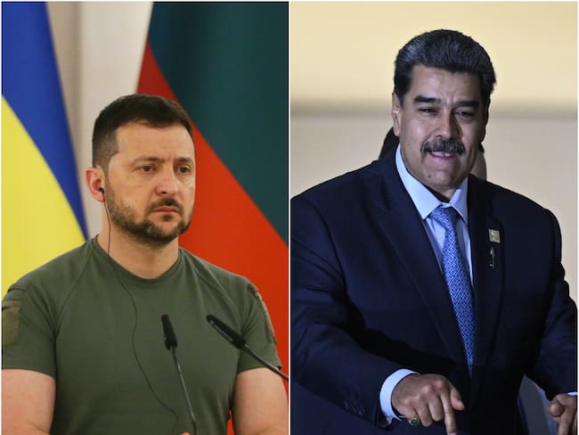 El presidente de Ucrania, Volodimir Zelensky (izq), y el presidente de Venezuela, Nicolás Maduro (der). 
(Foto: Caracol Radio /Getty Images )