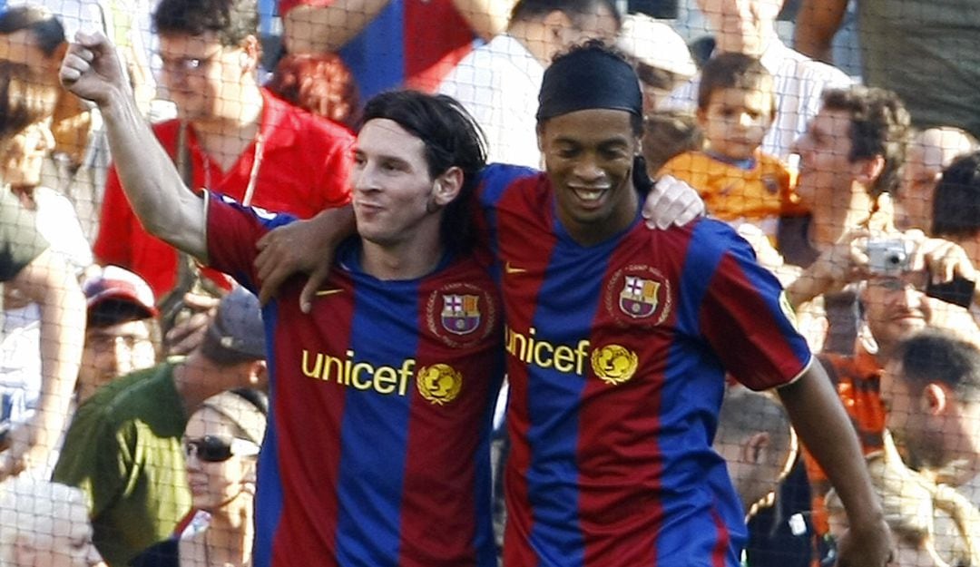 Lionel Messi y Ronaldinho en el Barcelona 2007