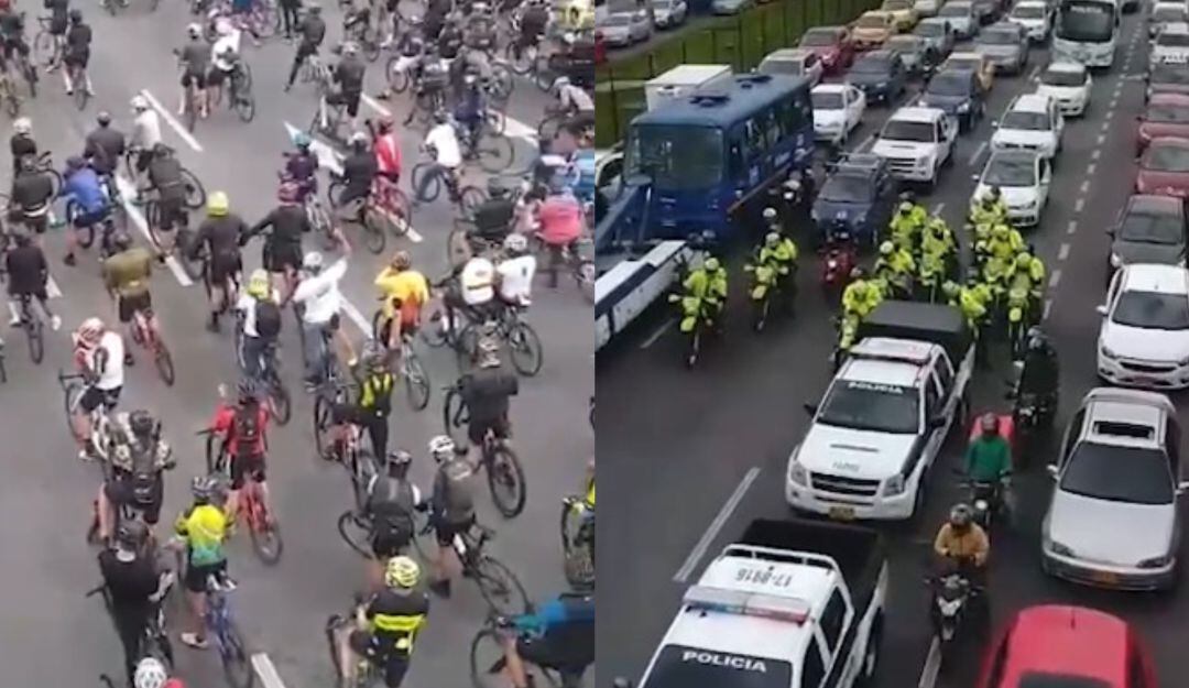 Gigantesco trancón en la Autopista Norte por la protesta de los ciclistas.