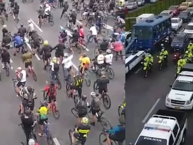 Gigantesco trancón en la Autopista Norte por la protesta de los ciclistas.