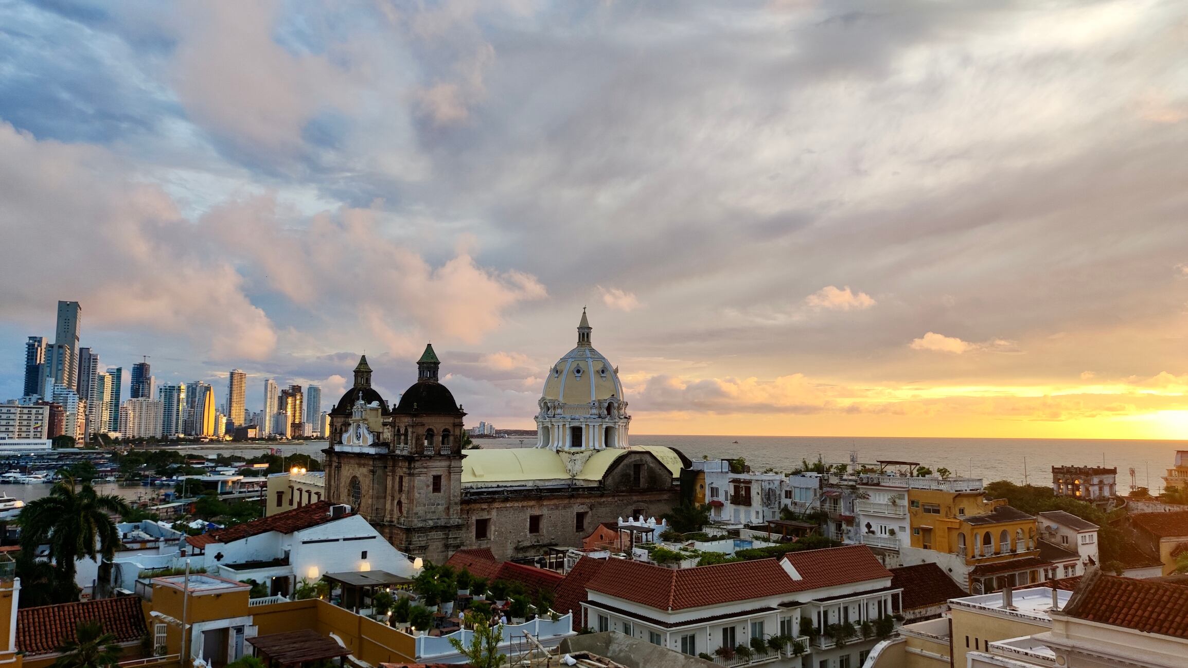 Beautiful sunset in Cartagena de Indias, Colombia, from a rooftop