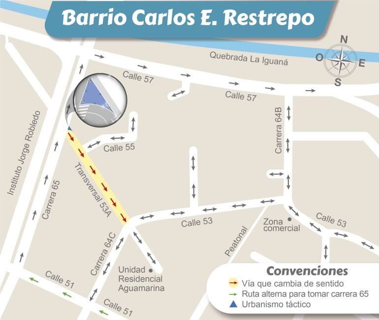 Cambio de sentido vial en la transversal 53A, entre las carreras 65 y 64C.