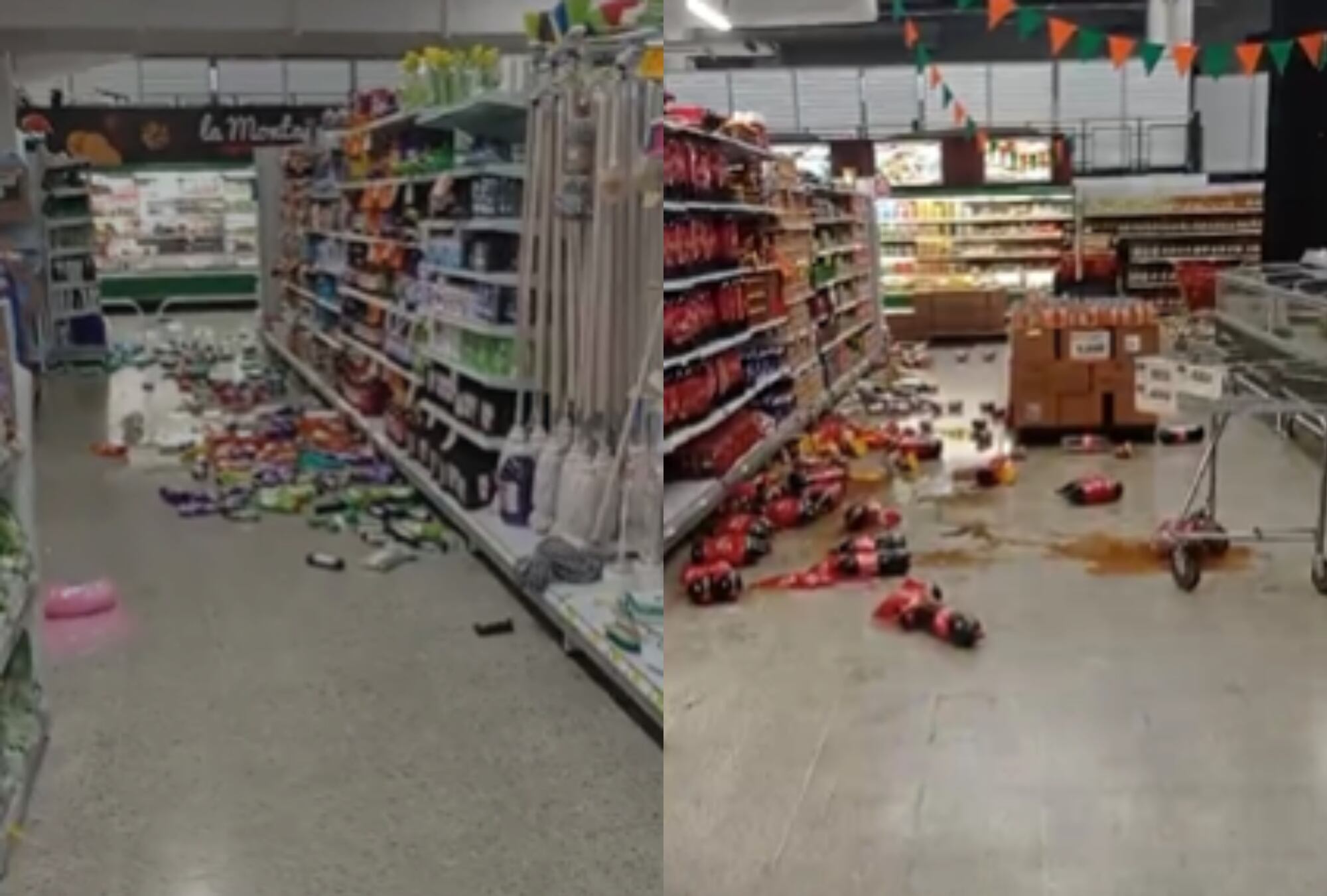 Estragos del temblor en Colombia en supermercados. Foto: Captura video