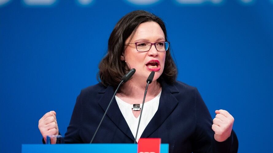 La combativa Andrea Nahles se convirtió en presidenta del cogubernamental Partido Socialdemócrata (SPD) alemán. Foto: Getty Images