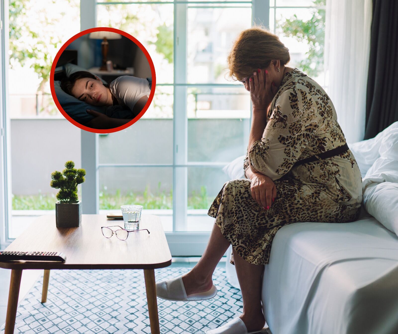 Mujer pensativa junto a una persona con insomnio (Fotos vía Getty Images)