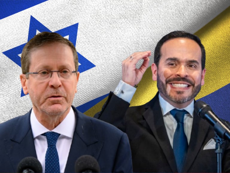 Imagen de referencia: Bandera de Israel y Colombia (Fondo) - Isaac Herzog (izquierda) - Abelardo De La Espriella (derecha): Getty Images. 