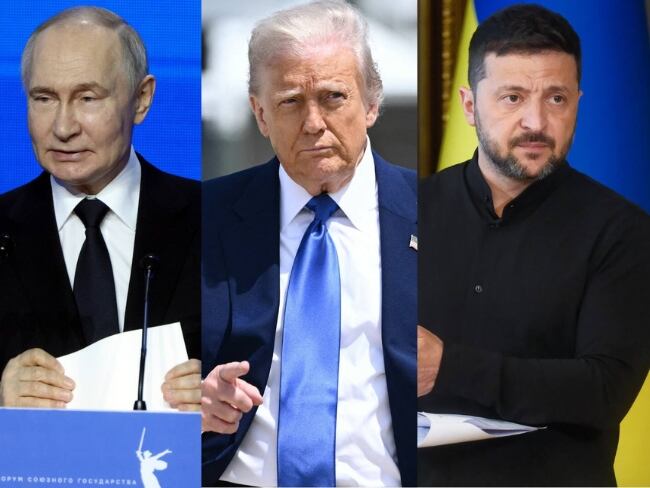 Donald Trump. Foto: BRENDAN SMIALOWSKI/AFP via Getty Images - Vladímir Putin. Foto: Contributor/Getty Images. - Volodímir Zelenski. Foto: Vitalii Nosach/Global Images Ukraine via Getty Images
