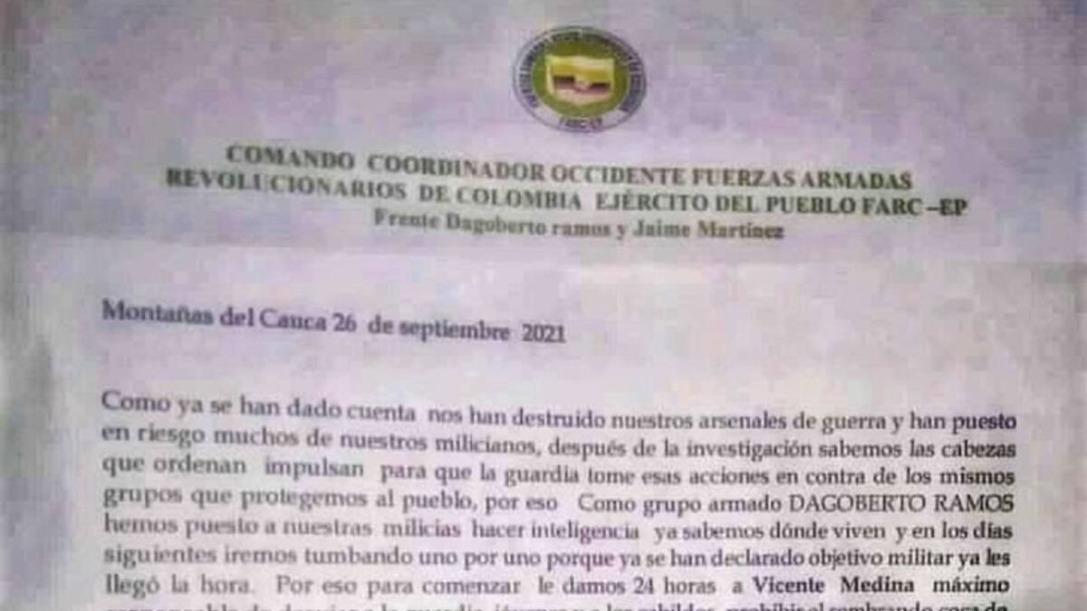 Disidencias de las Farc amenazan a líderes indígenas en Caldono, Cauca