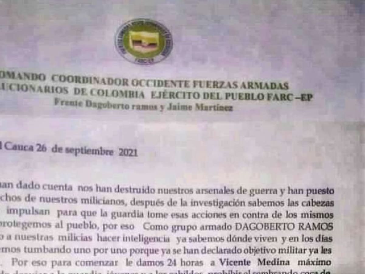 Disidencias de las Farc amenazan a líderes indígenas en Caldono, Cauca