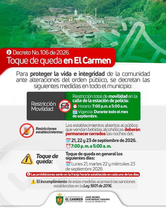 Toque de queda en El Carmen, Norte de Santander. / Foto: Alcaldía de El Carmen.