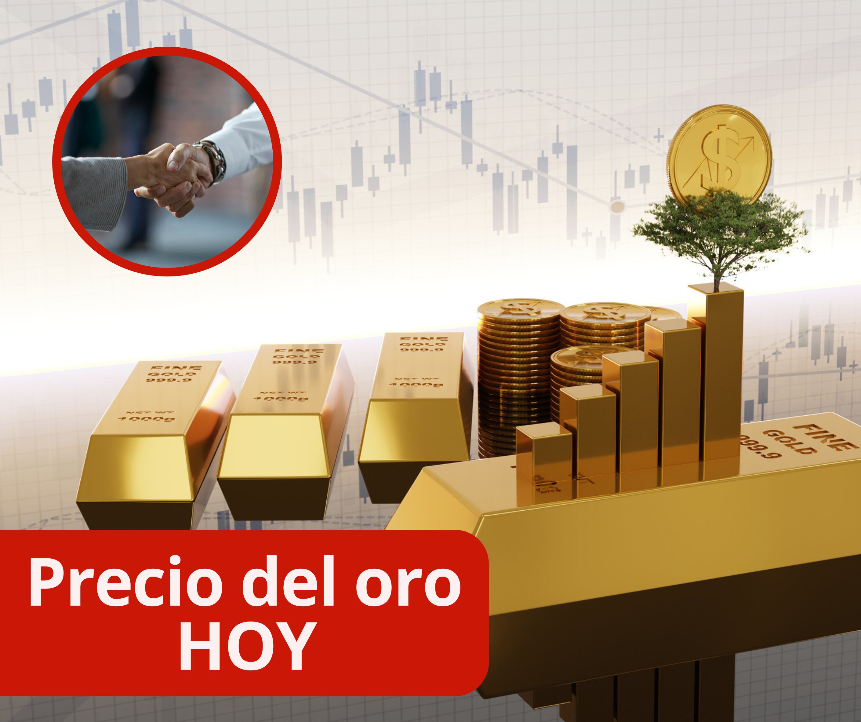 Diagrama de acciones de inversión financiera de la barra de oro del crecimiento y fondo de la moneda y personas estrechando la mano (Fotos vía Getty Images)