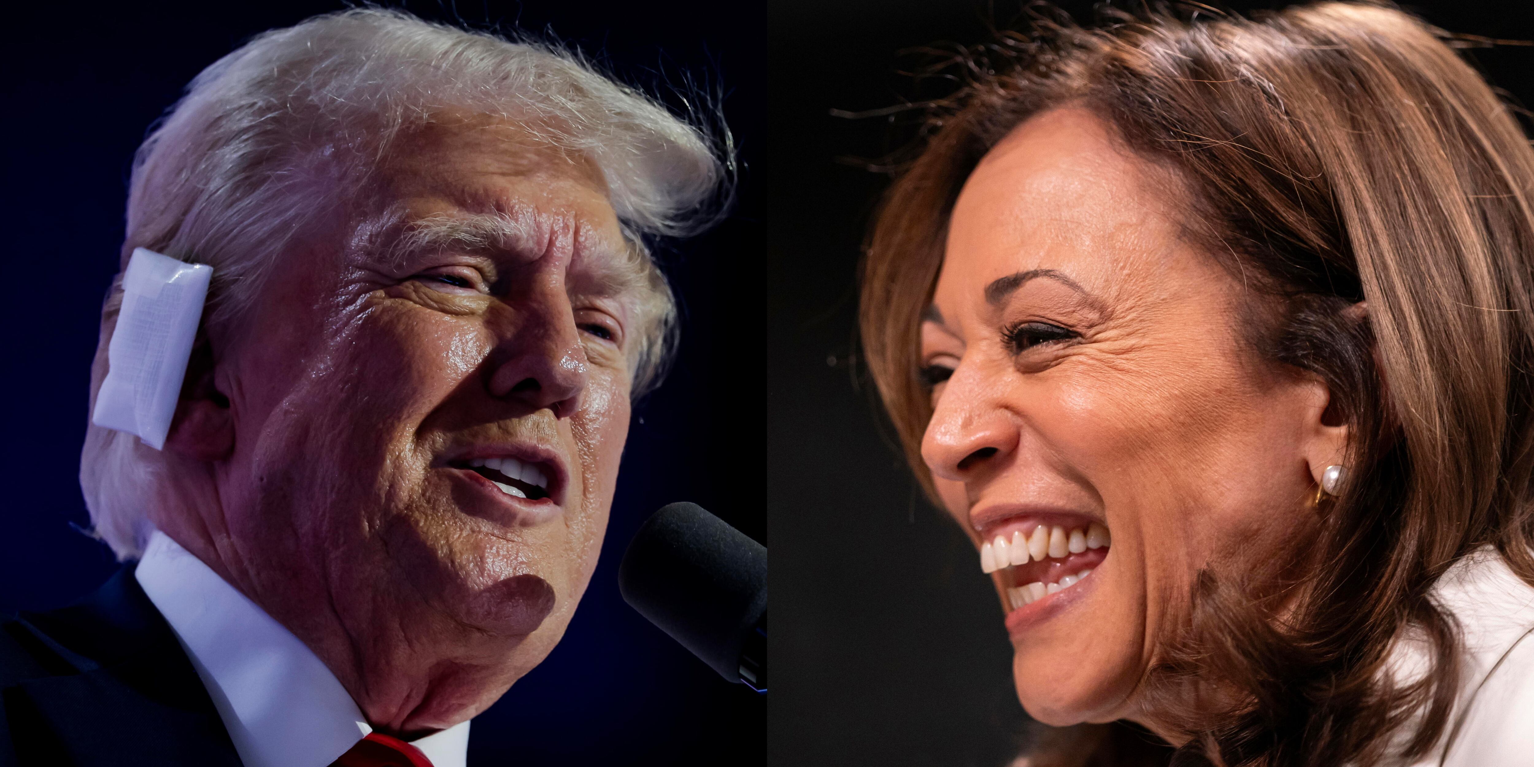 AME3881. BOGOTÁ (COLOMBIA), 22/07/2024.- Combo de dos fotografías que muestra al expresidente de los Estados Unidos, Donald Trump, y a la vicepresidenta de los Estados Unidos, Kamala Harris. El Partido Demócrata podría apostar por la vicepresidenta Kamala Harris como candidata frente al expresidente Donald Trump en las elecciones de noviembre, en un arriesgado intento por superar el racismo y el sexismo que aún persisten en algunos sectores de Estados Unidos y que Trump ha sabido explotar en su beneficio. EFE/ Allison Dinner/nathan Howard / Pool ARCHIVO