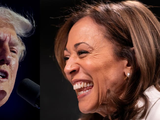 AME3881. BOGOTÁ (COLOMBIA), 22/07/2024.- Combo de dos fotografías que muestra al expresidente de los Estados Unidos, Donald Trump, y a la vicepresidenta de los Estados Unidos, Kamala Harris. El Partido Demócrata podría apostar por la vicepresidenta Kamala Harris como candidata frente al expresidente Donald Trump en las elecciones de noviembre, en un arriesgado intento por superar el racismo y el sexismo que aún persisten en algunos sectores de Estados Unidos y que Trump ha sabido explotar en su beneficio. EFE/ Allison Dinner/nathan Howard / Pool ARCHIVO
