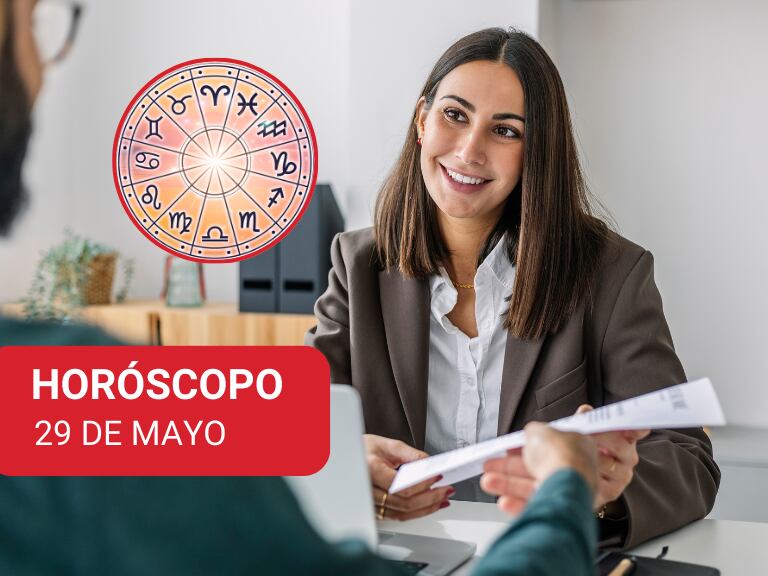 Personas durante una entrevista laboral y de fondo una Ilustración alusiva a los signos del horóscopo (Fotos vía Getty Images)