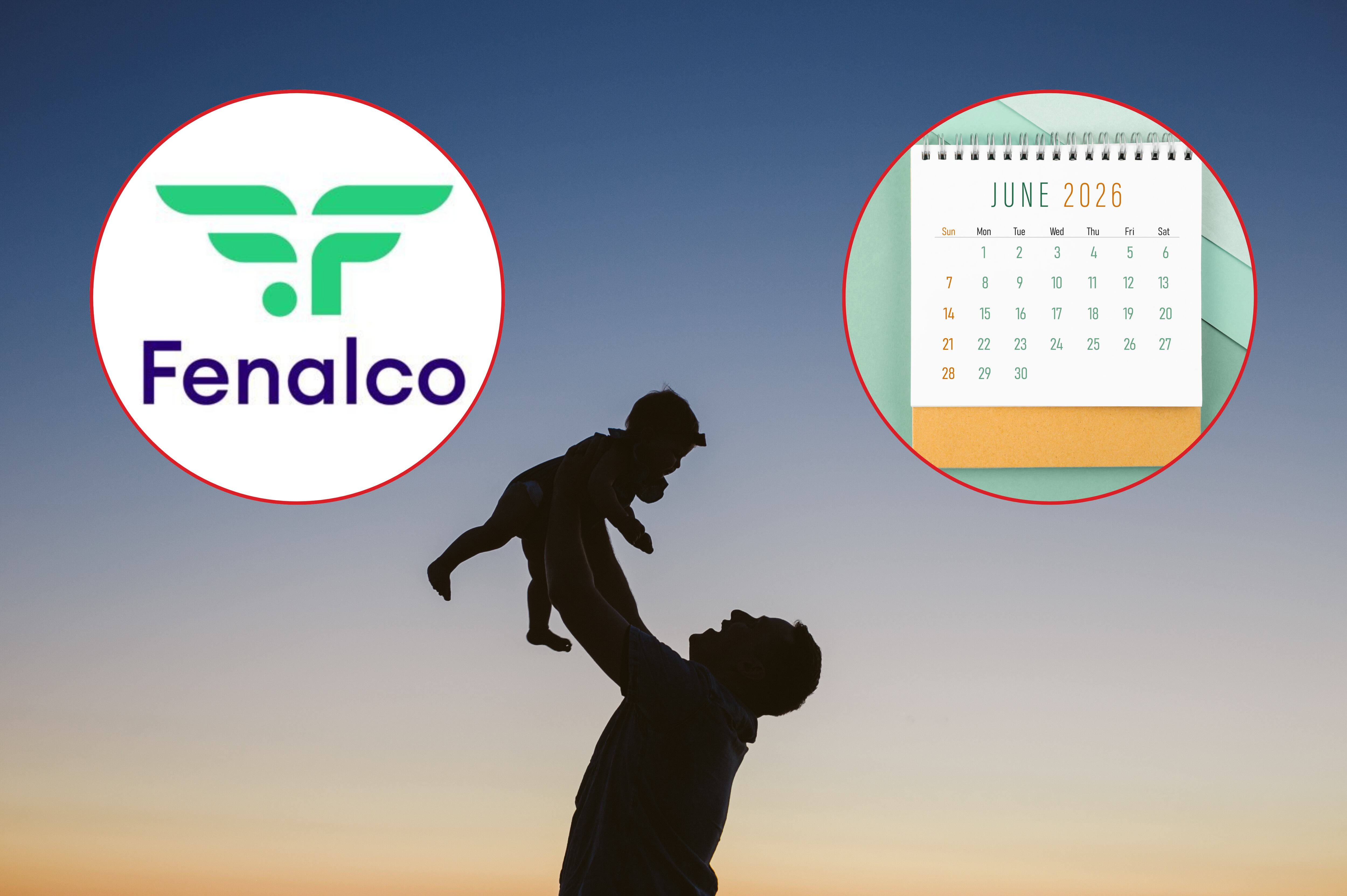Imagen de referencia. Logo Fenalco (izquierda): Página web / Calendario junio (derecha) - Celebración Día del Padre (fondo): Getty Images.