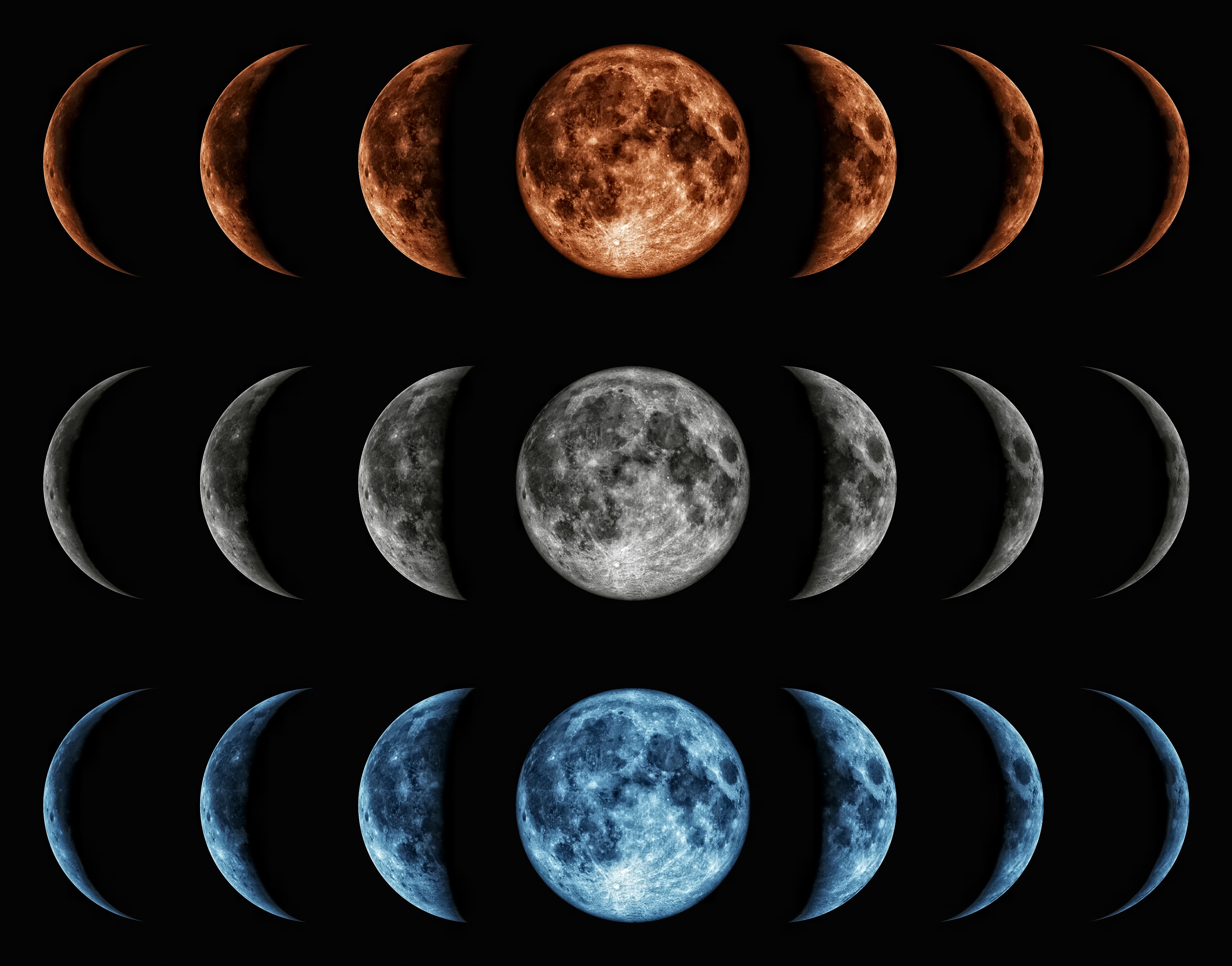 Fases de la luna en tres colores. (Foto: Getty Images)
