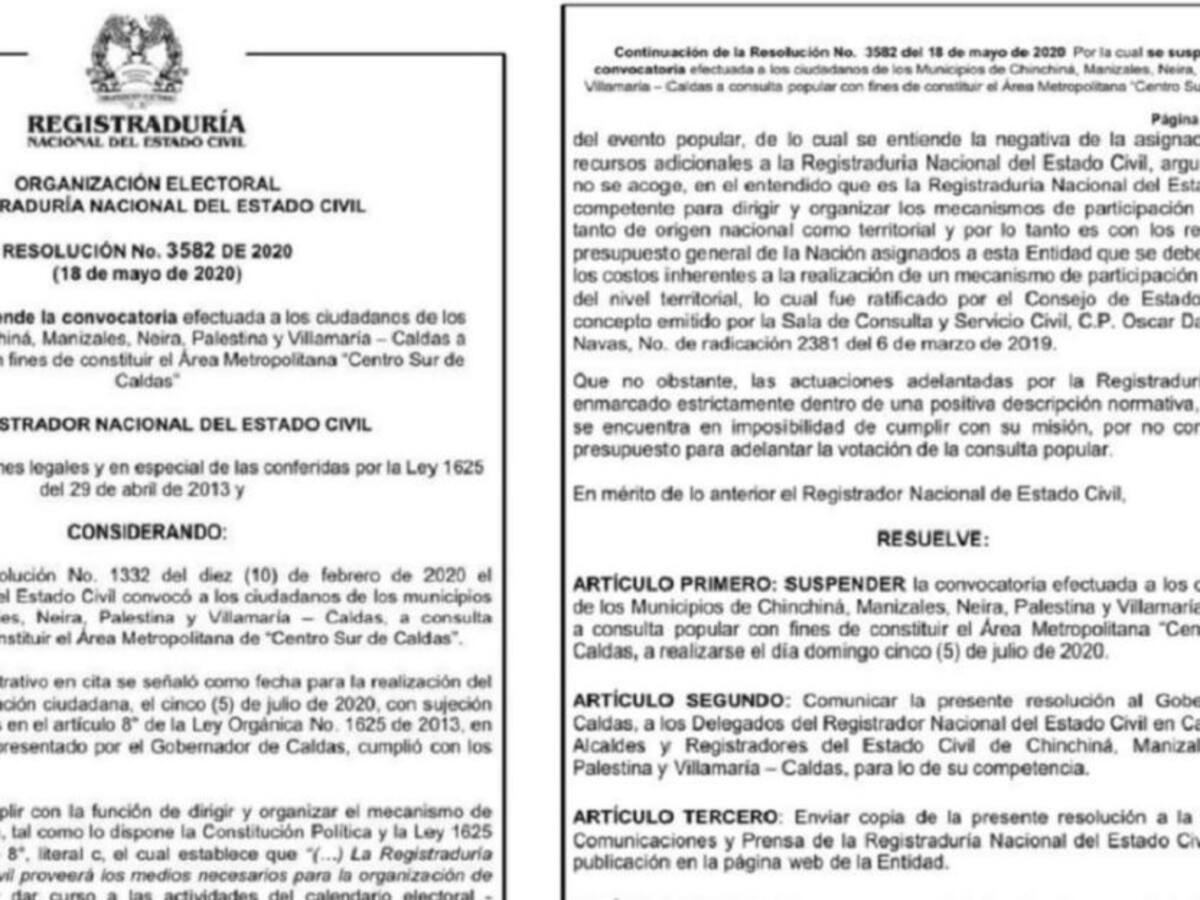 Se frena la creación del Área Metropolitana de la zona Centro Sur de Caldas
