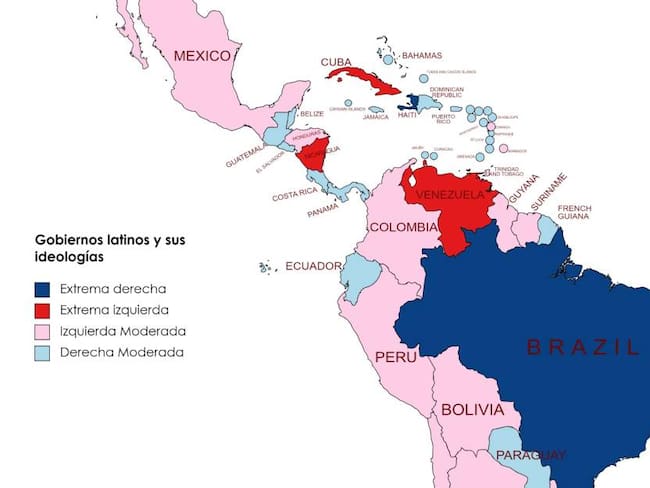 Así está el ‘mapa ideológico’ de América Latina tras la posesión de Gustavo Petro.                 Foto: Caracol Radio.