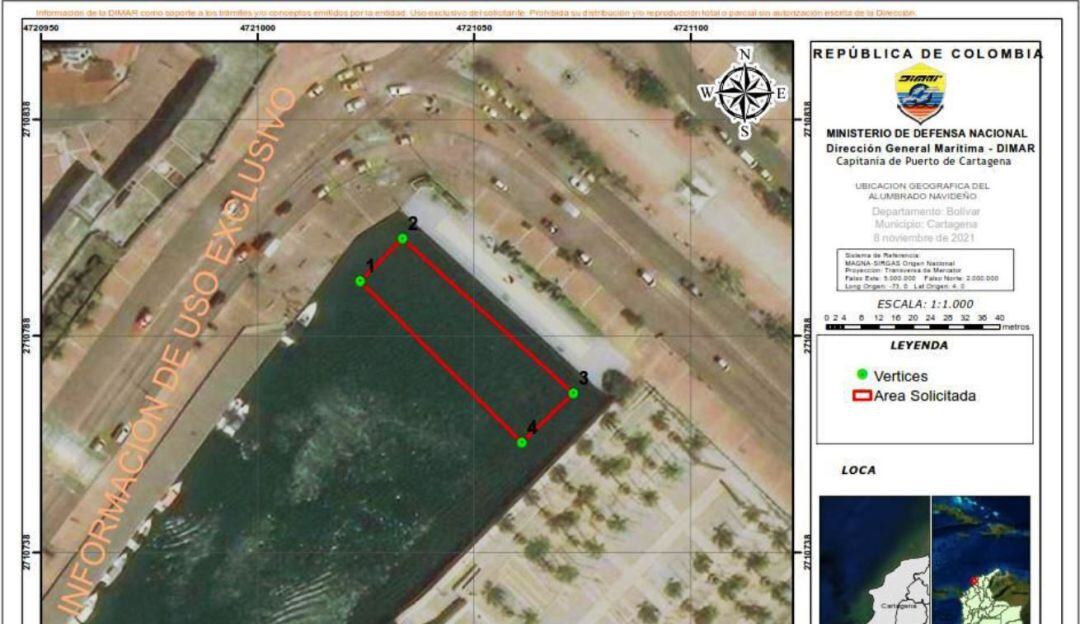 El alumbrado que constará de dos estructuras flotantes ocupará un área de 128.5 m2, y estará hasta el próximo mes de enero de 2022
