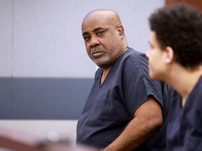 Duane "Keffe D" Davis, left, who is accused of orchestrating the 1996 slaying of hip-hop icon Tupac Shakur, waits to appear in court at the Regional Justice Center in Las Vegas on June 25, 2024. (K.M. Cannon/Las Vegas Review-Journal/Tribune News Service via Getty Images)